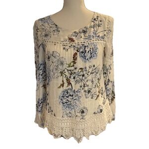 Anthropologie Maeve Southern Bell floral crochet lace long-sleeve prairie top XS